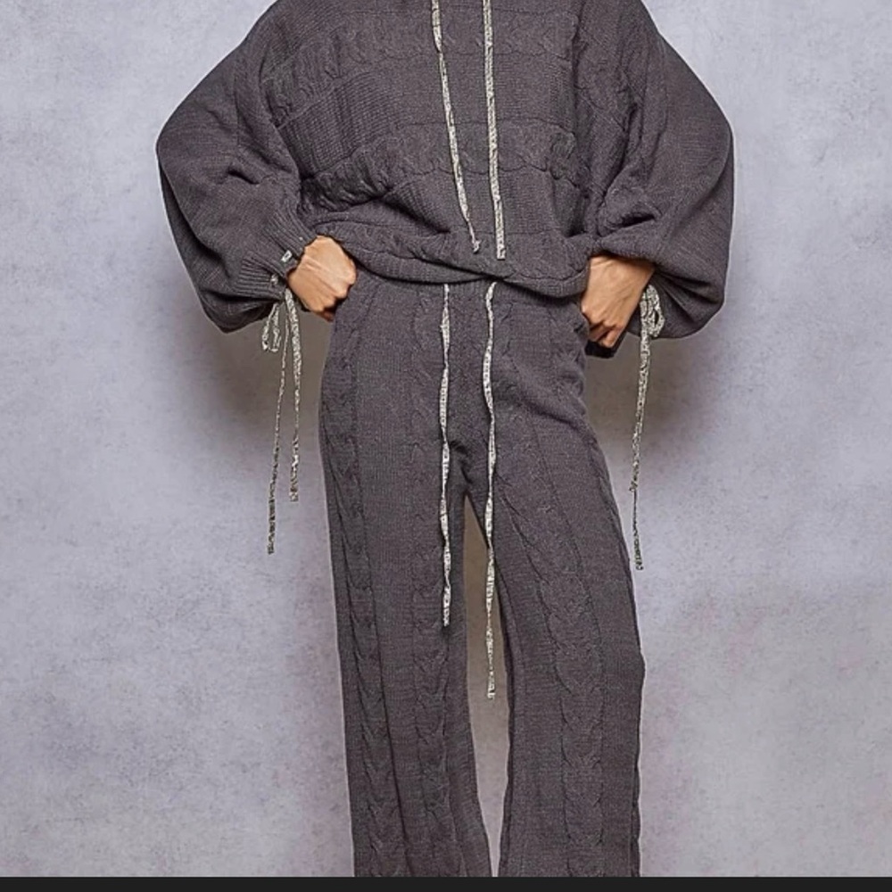 POL Charcoal Knit Sweater and Pants Set medium